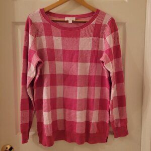 Belle Kim Gravel Pink Plaid Sweater
